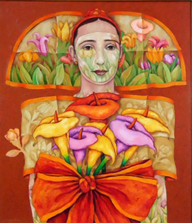 Mujer y tulipanes